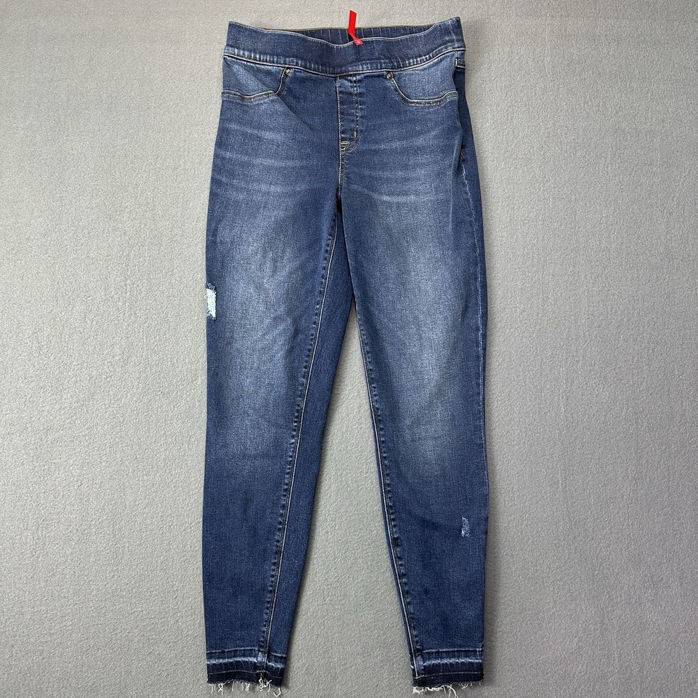 Spanx Distressed Ankle Skinny‎ Jeans Raw Hem Medium Wash Size Medium